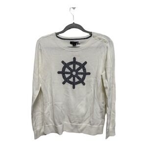 Nautica Ship Wheel Long Sleeve White Sweater Size Medium NWT Women's 100% Cotton